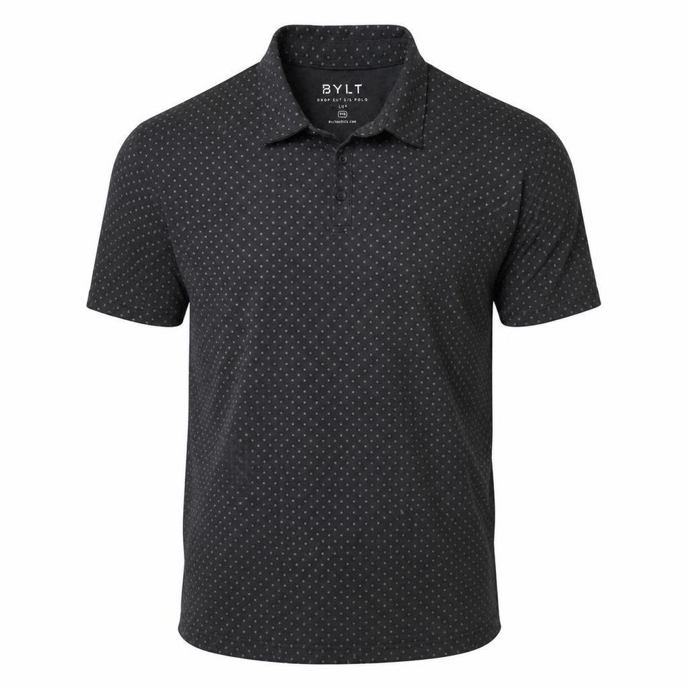 BYLT Polo Mens XXL Black Polka Dot Lux Drop Cut Stretch Performance Preppy Golf